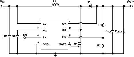 Figure 1. Typical device DCM boost converter applications circuit